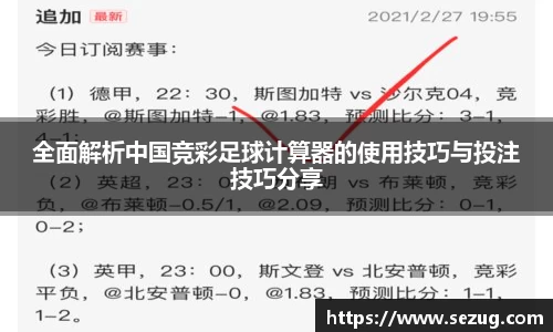 全面解析中国竞彩足球计算器的使用技巧与投注技巧分享